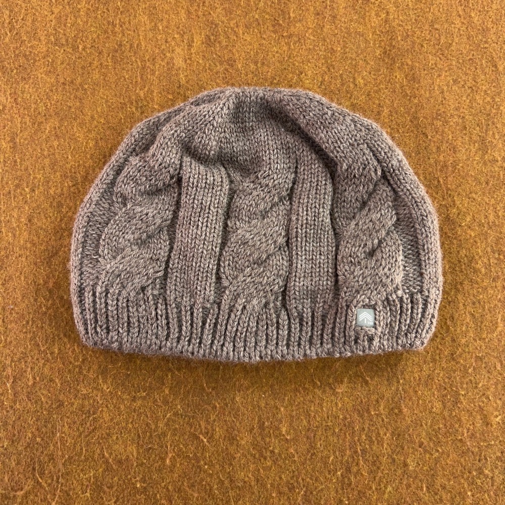 Peekaboos Womens OS Brown Cable Knit Fleece Lined Ponytail Beanie Hat New